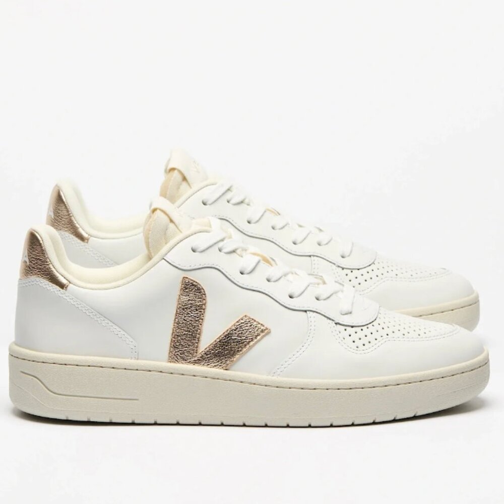 Women’s Veja V-10 Prime Leather Sneakers – White / Platine (Size 40)